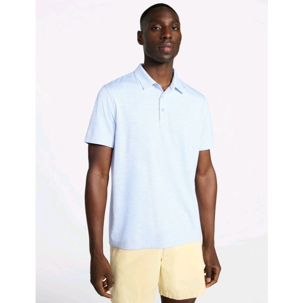 NEW George Striped Polo Light Blue White Men's 3XL